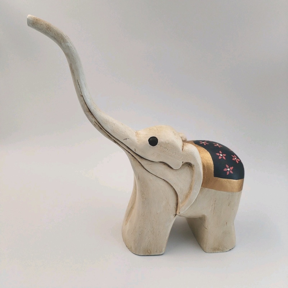 Saul Cisneros Sculptor Hand Carved Wood Elephant Figurine Ecuador Art Signed 9"